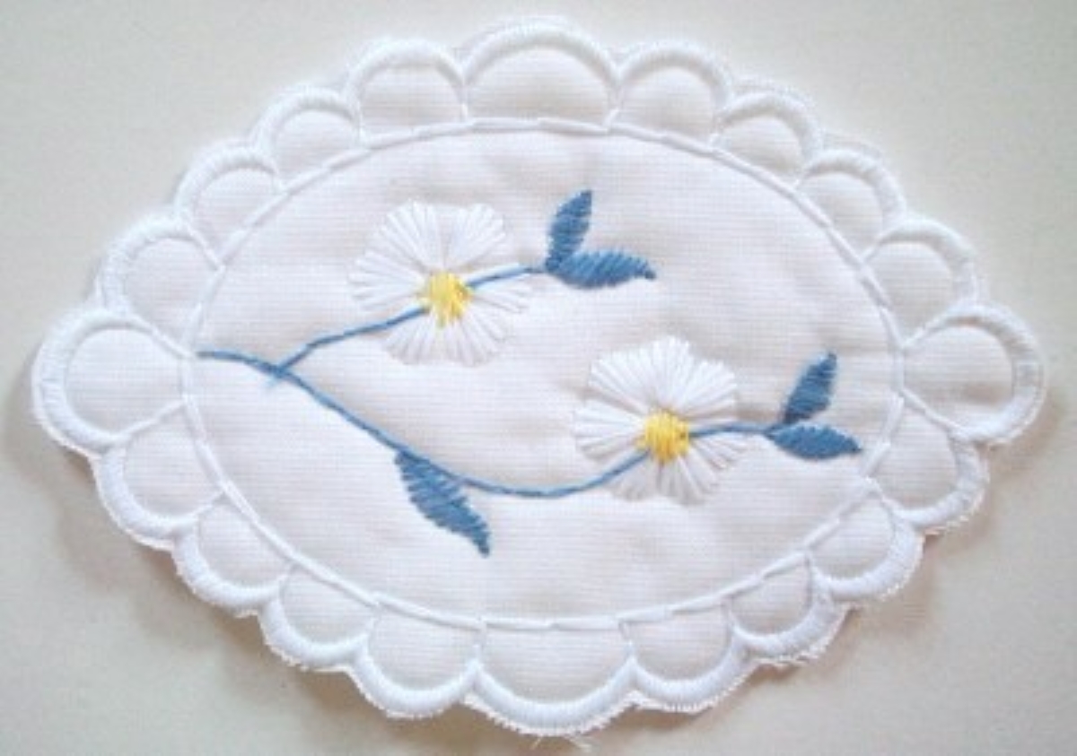 White/Wedgewood 5 1/2" Embroidered Applique