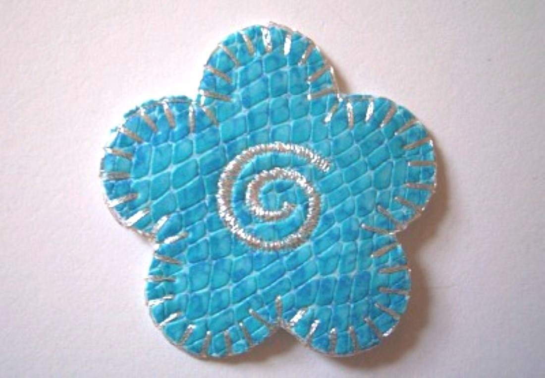 Turquoise/Silver Daisy Iron On Applique