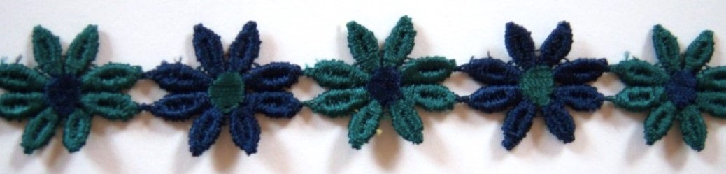 Teal/Navy 1" Venise Lace