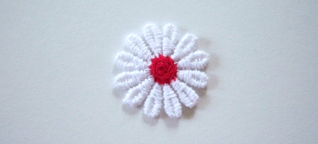 White/Red Daisy Applique