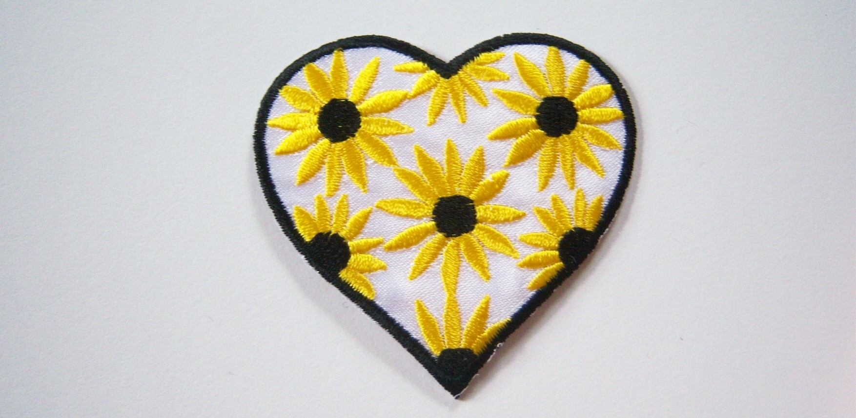 White Satin Yellow Daisies Heart Iron On