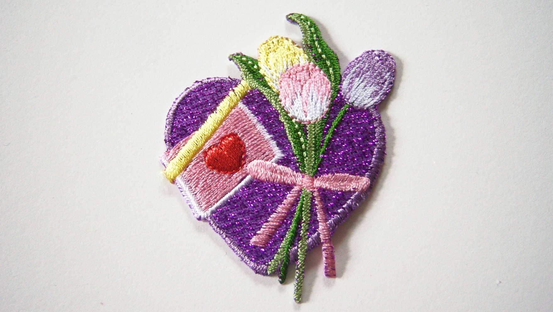 Purple Sparkle Tulips Heart Iron On