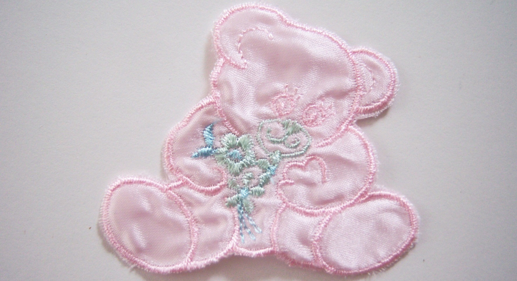 Pink Satin Bear Embroidered Applique