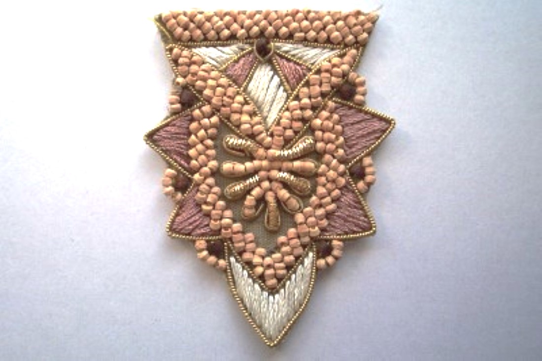 Wood Beaded Crest Iron On Applique