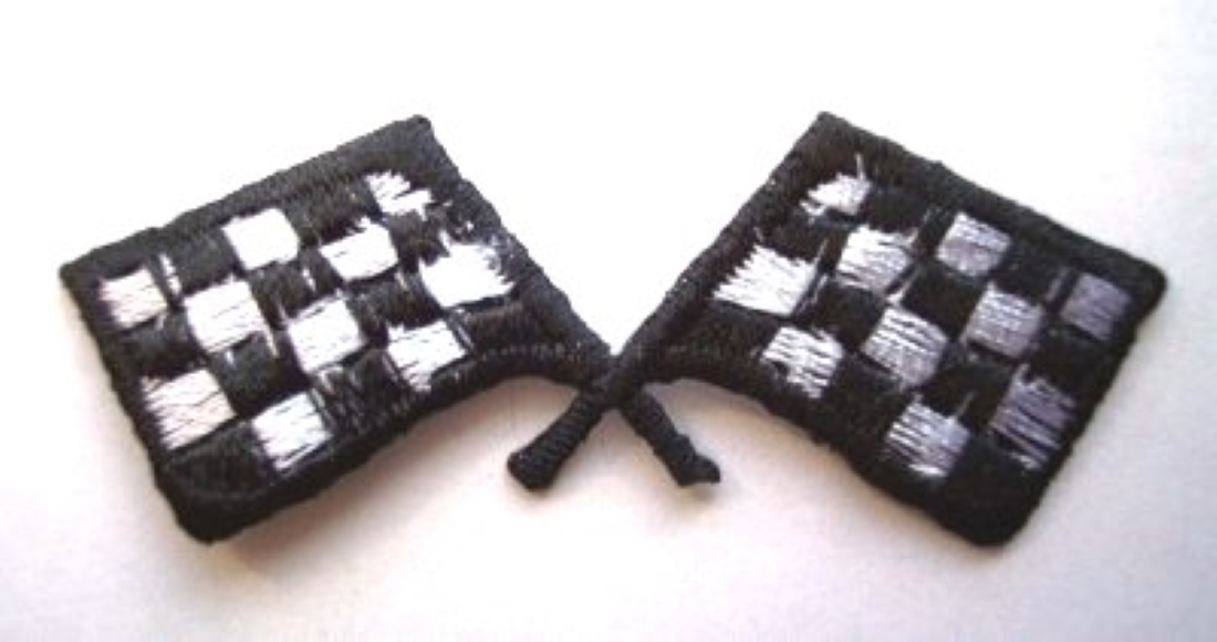 Black/White Crossed Flags 2 7/8" Applique