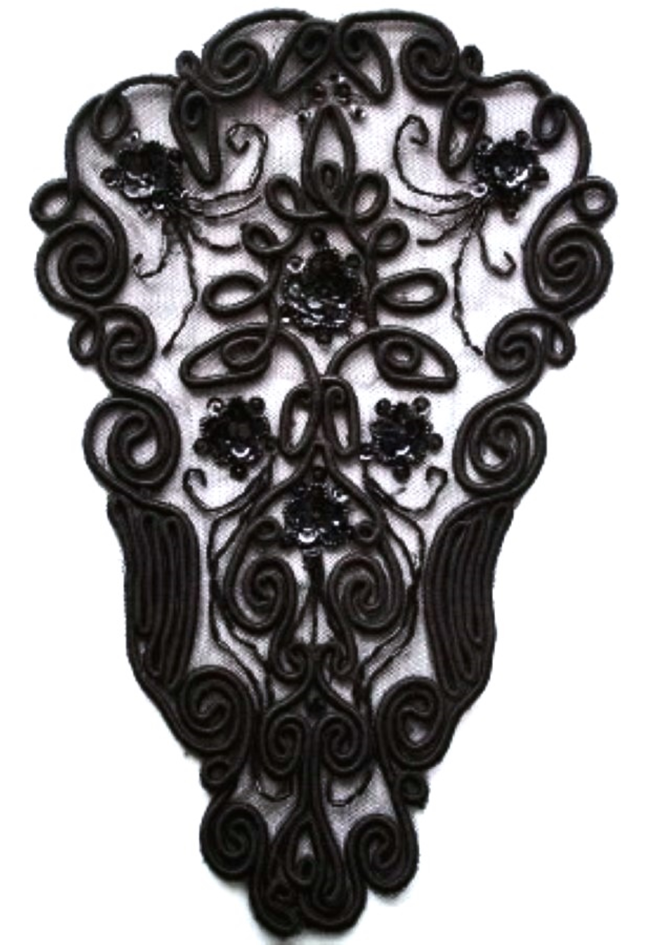 Black Thick Soutache Sheer 14" Applique