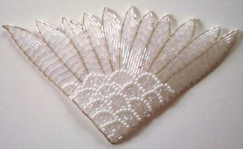 White Beaded Fan 7" Applique