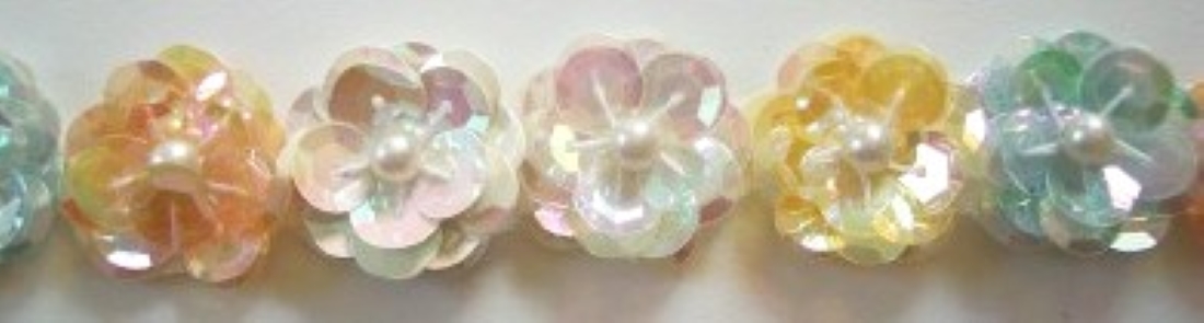 Iridescent Sequin/Pearl 7/8" Flower Trim