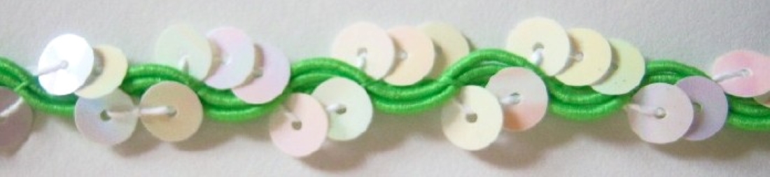 Irid White Sequin/Lime 1/2" Soutache Trim