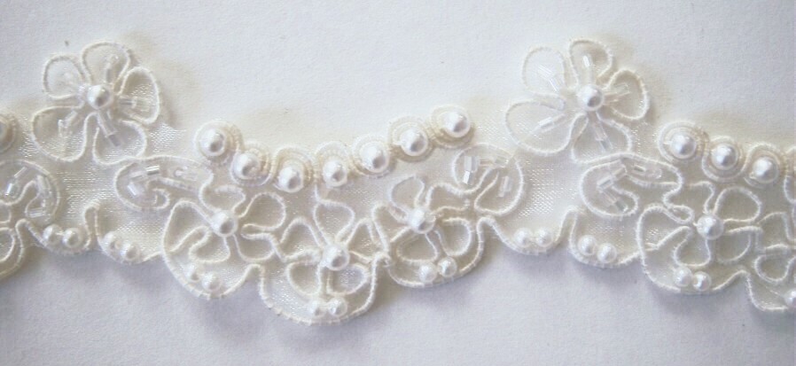 Off White/Pearls Organza 1 3/4" Trim