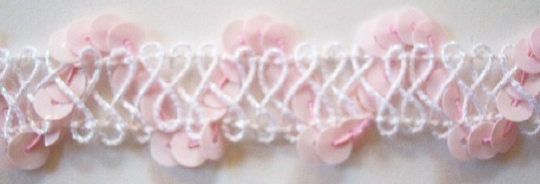 White Sparkle/Pink Sequin 1" Braid