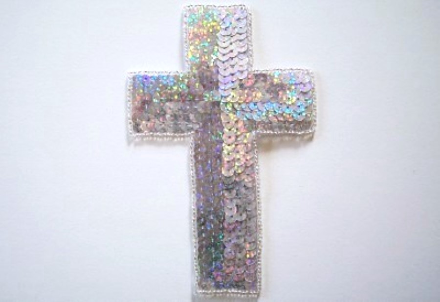 Silver Sequin/Bead 6 1/2" Cross