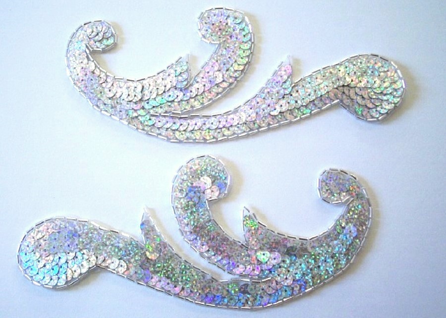 Silver Sequin/Bead 6 3/4" Scroll Pair