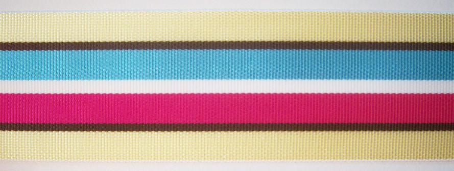 Spring Green/Blue Stripe 1 1/2" Grosgrain Ribbon