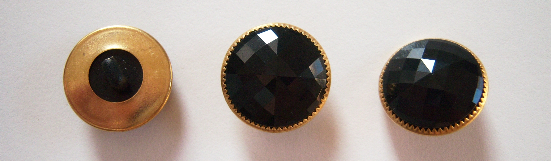 Black Facets/Brass Rim 5/8" Poly Shank Button