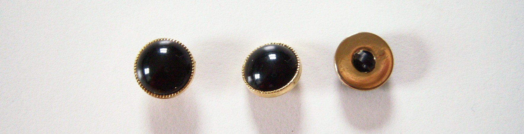 Black Ball/Gold Rim 1/2" Plastic Button