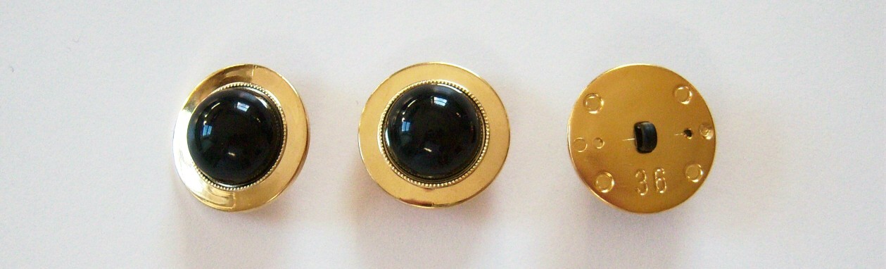 Black Half Ball/Gold Rim 1" Poly Button