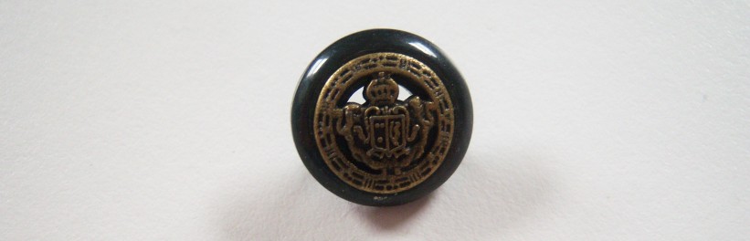 Navy Marbled/Ant Gold Crest 5/8" Metal Shank Button