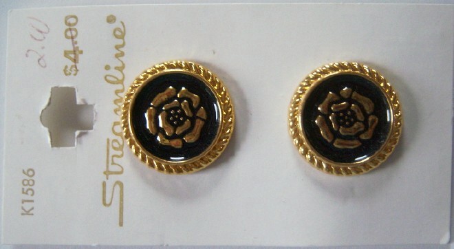 Black/Gold Rose 7/8" Plastic 2 Button Card