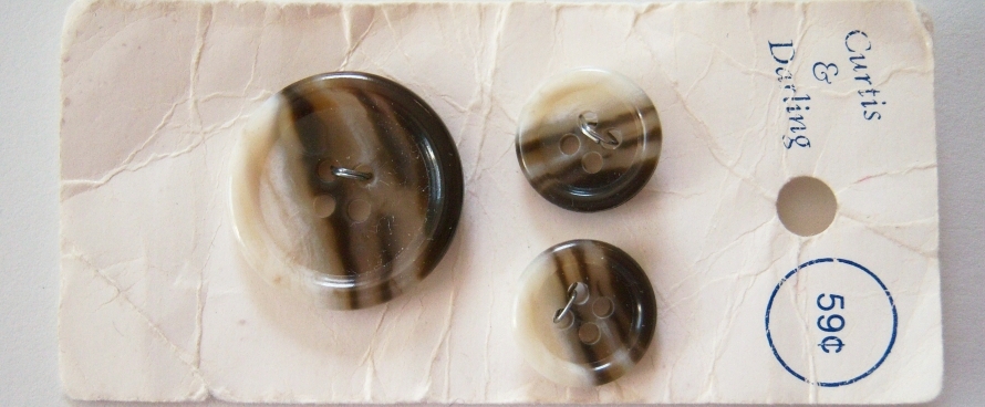 Bone/Brown 5/8"-1" Three Button Set