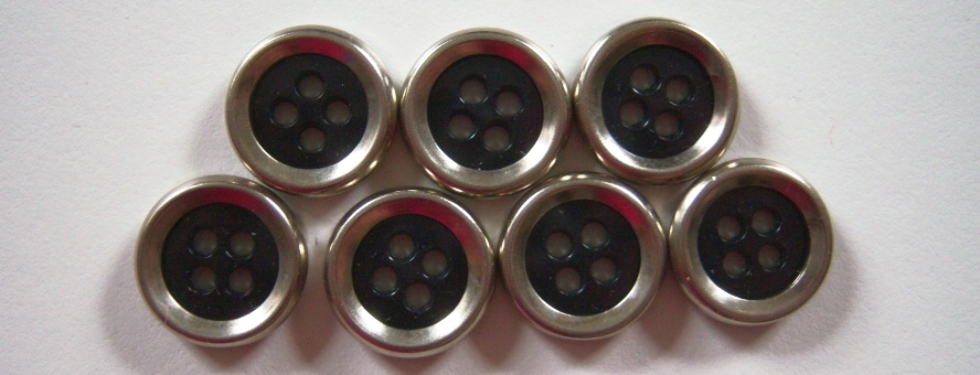 Black/Silver Metal 5/8" 4 Hole Poly Button