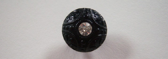 Black Center Rhinestone 9/16" Poly Button