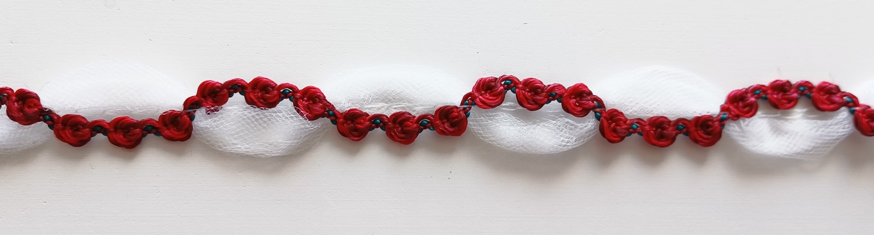 White Tulle/Red Variegated Rosebraid