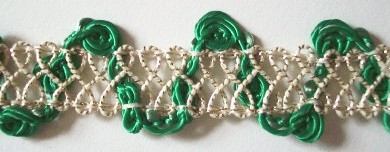 White/Gold/Emerald 1" Rosebraid