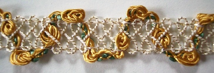 White/Gold/Ant Gold 1" Rosebraid