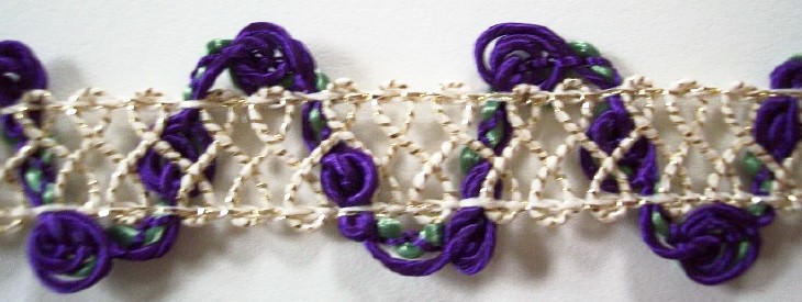 White/Gold/Violet 1" Rosebraid