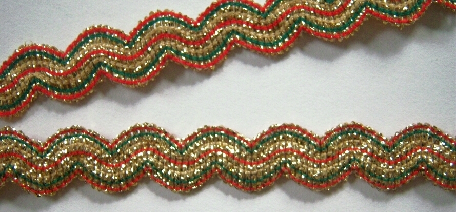 Rust/Olive/Gold Metallic 9/16" Wavy Elastic