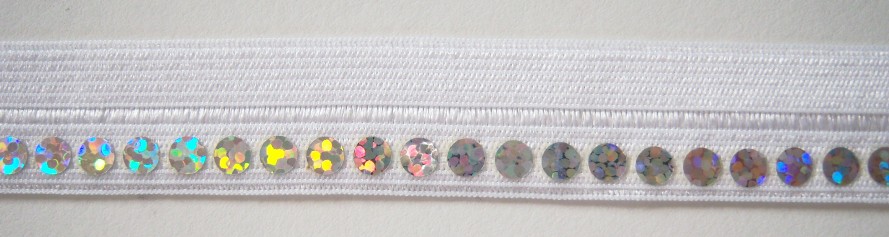 White Silver Sequin Fold Over Elastic