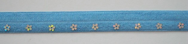 Blue Silver Daisy Sequin Fold Over Elastic