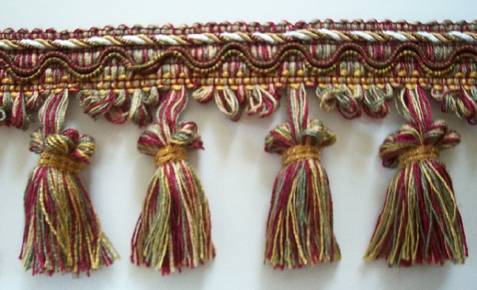 Bomar Wine/Sage/Gold 3" Tassel Fringe