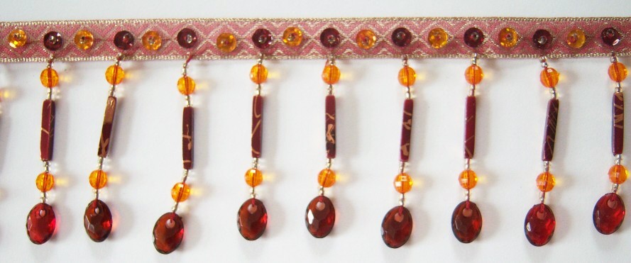 Orange/Burgundy Bead Fringe