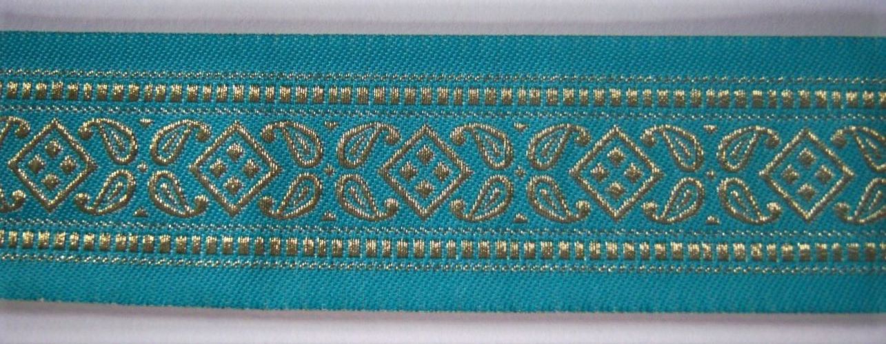 Wrights Turquoise/Gold 1 5/8" Ribbon