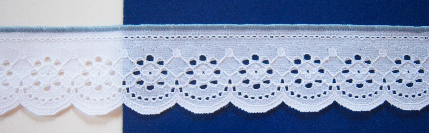 Blue Top/White 1 3/4" Nylon Lace