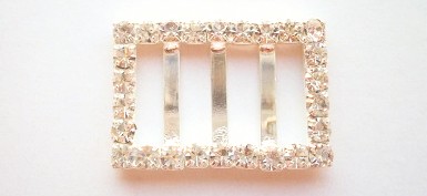 Silver Rhinestone 1" x 1 1/2" Rectangular 3 Bar Buckle