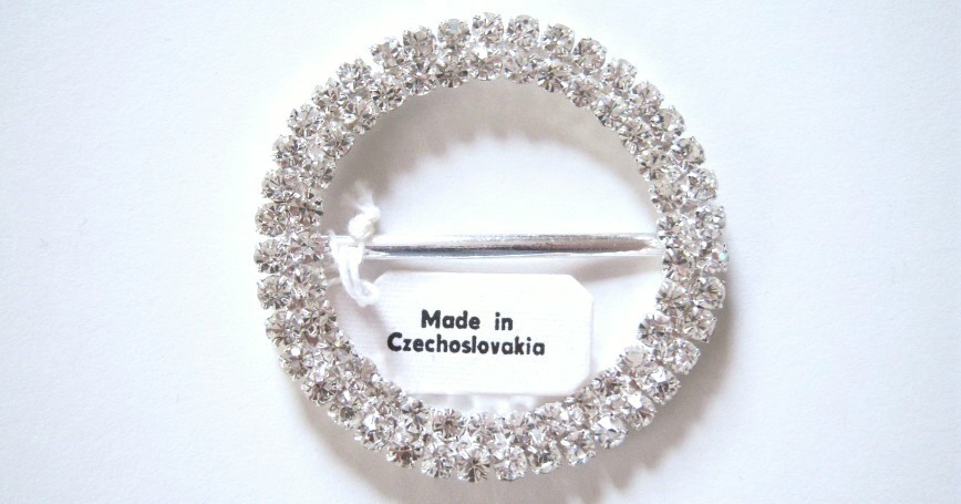 Silver Austrian Crystal Rhinestone 2 3/8" Round Buckle