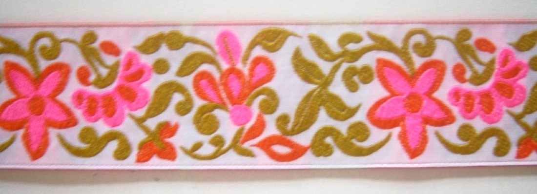 White/Pink/Antique Gold 1 3/8" Jacquard