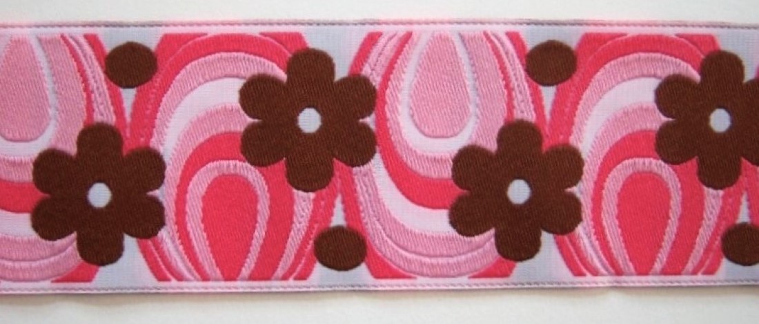 Pink/Brown 1 7/8" Flower Power Jacquard