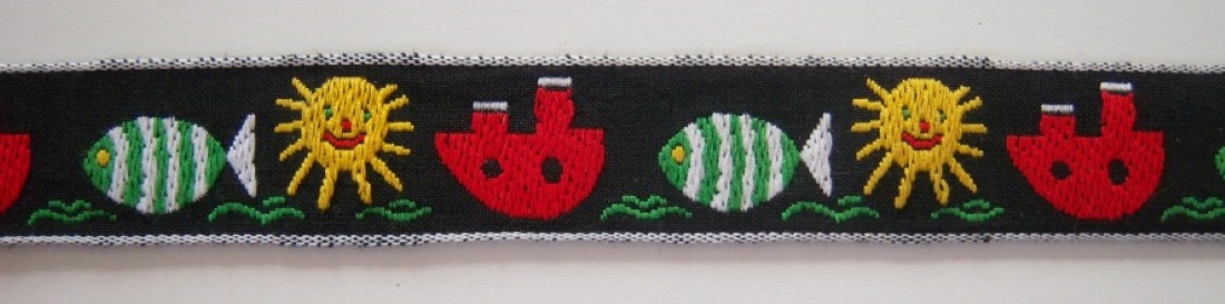 Black/Fish/Red Boats 1" Jacquard