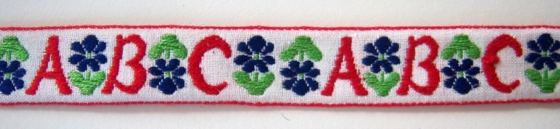 Natural White/Red A-B-C 3/4" Jacquard