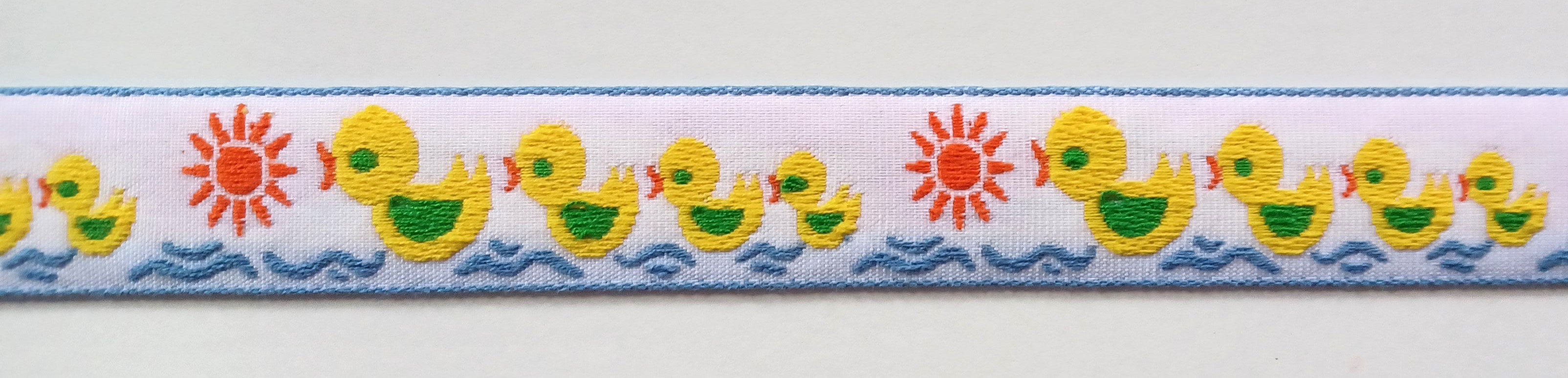 White/Yellow Ducks Polyester 1" Jacquard