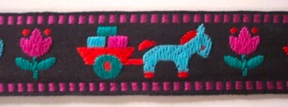 Black/Aqua 1 1/8" Pony/Cart Jacquard