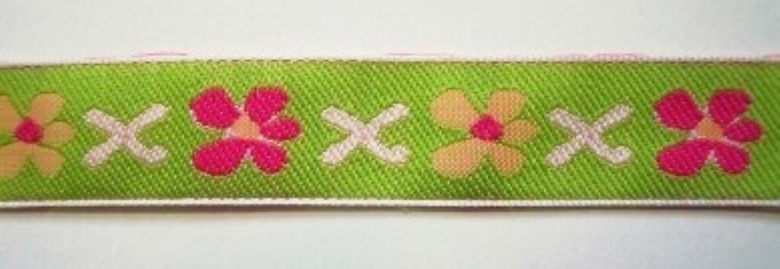 Lime/Hot Pink 11/16" Floral Jacquard