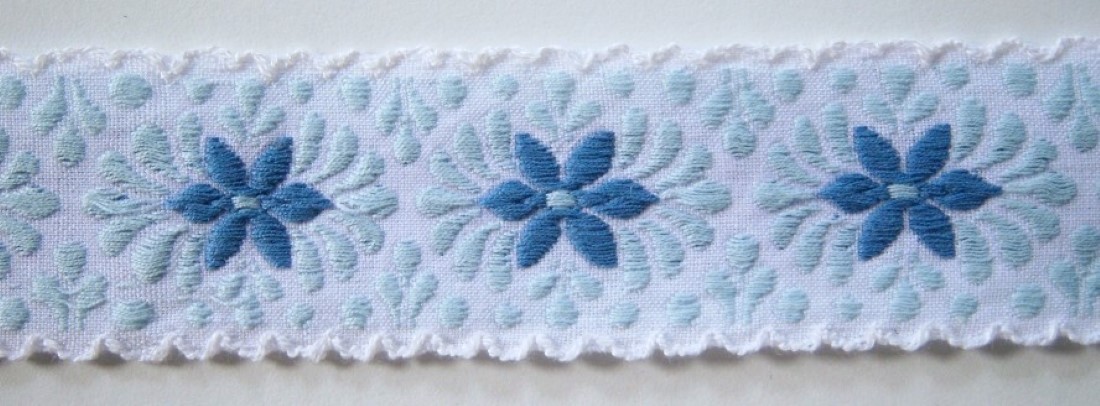 White/Ice Blue Thicker Cotton 1 1/4" Jacquard