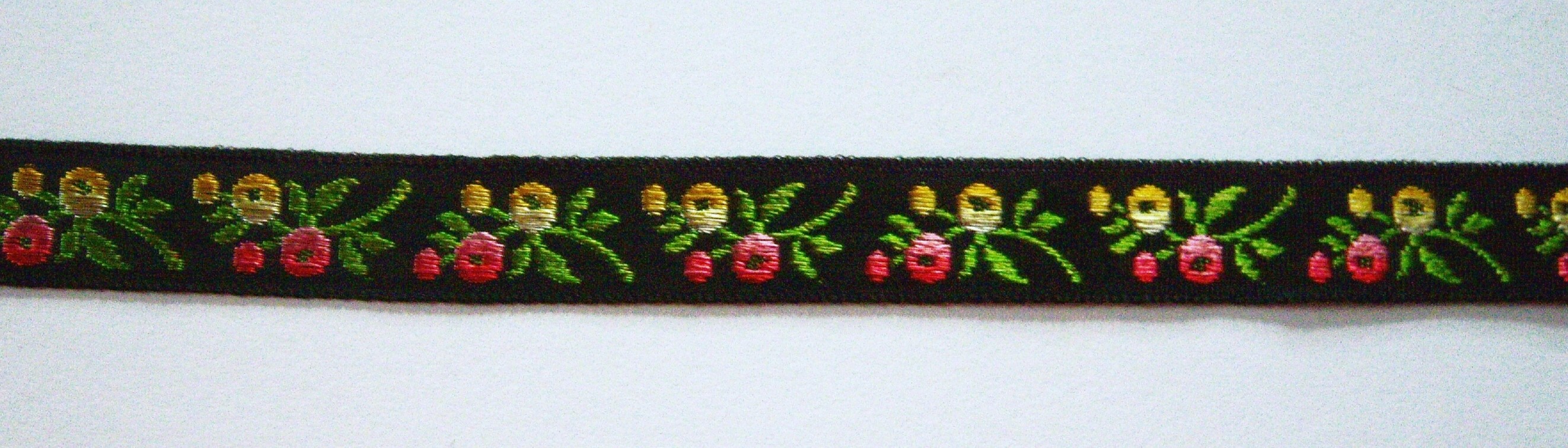 Black/Pink/Yellow Floral 1/2" Jacquard