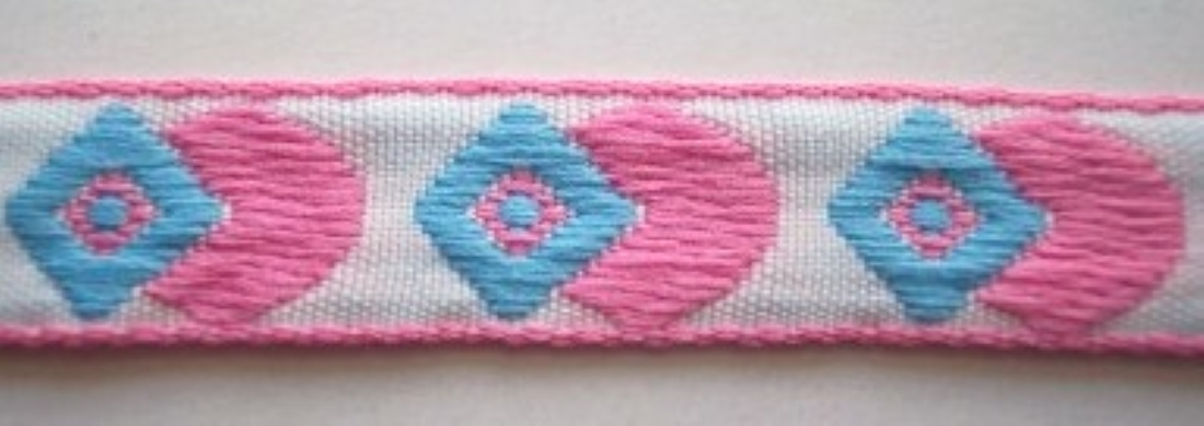 White/Pink/Aqua 5/8" Deco Jacquard