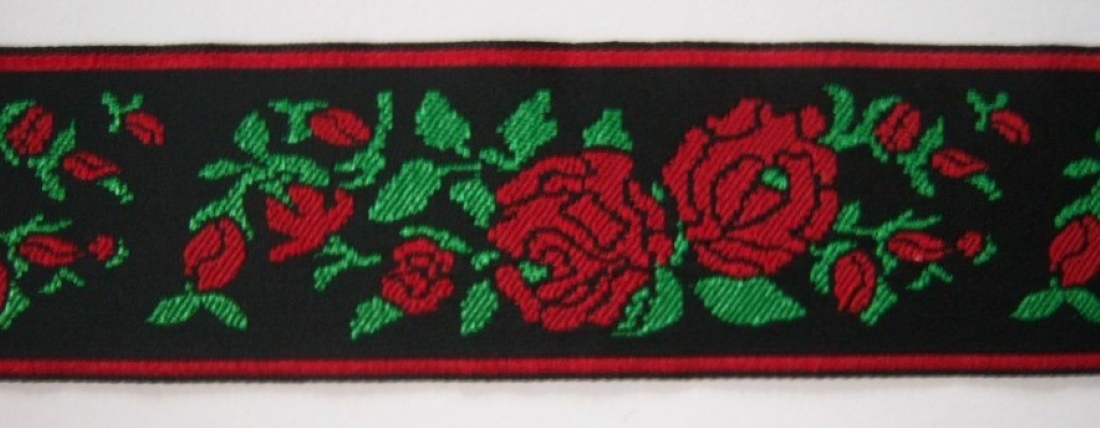 Black/Red Roses 1 5/8" Jacquard